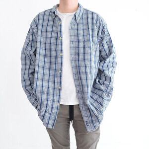Vintage Cherokee Blue White Brown Checker  Thick 100% Cotton Button Up Shirt